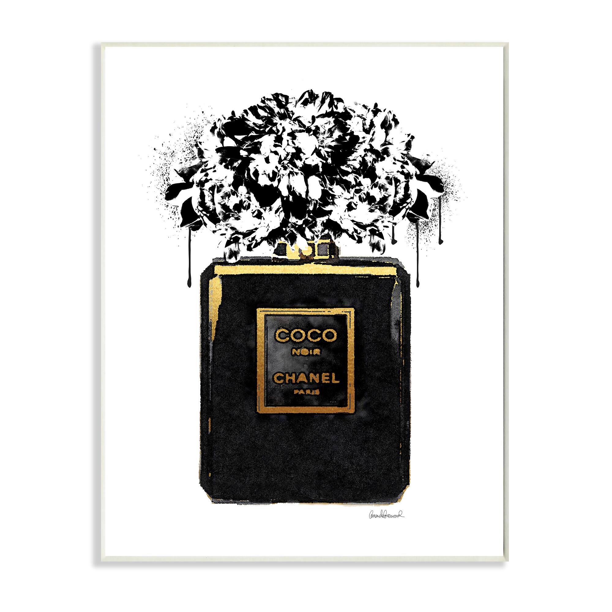 Stupell Industries Fashion Fragrance Bottle Spray Paint Flowers In Black